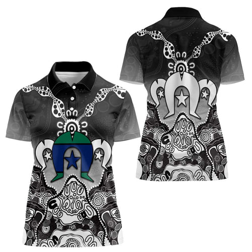 Torres Strait Islander Flag Women Polo Shirt Dhari Indigenous Dotwork Pattern Art