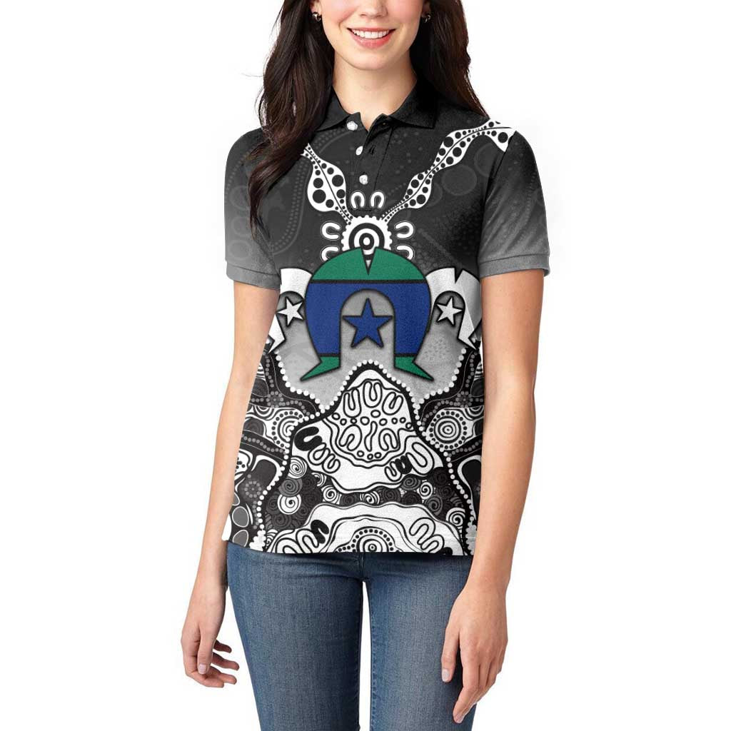 Torres Strait Islander Flag Women Polo Shirt Dhari Indigenous Dotwork Pattern Art