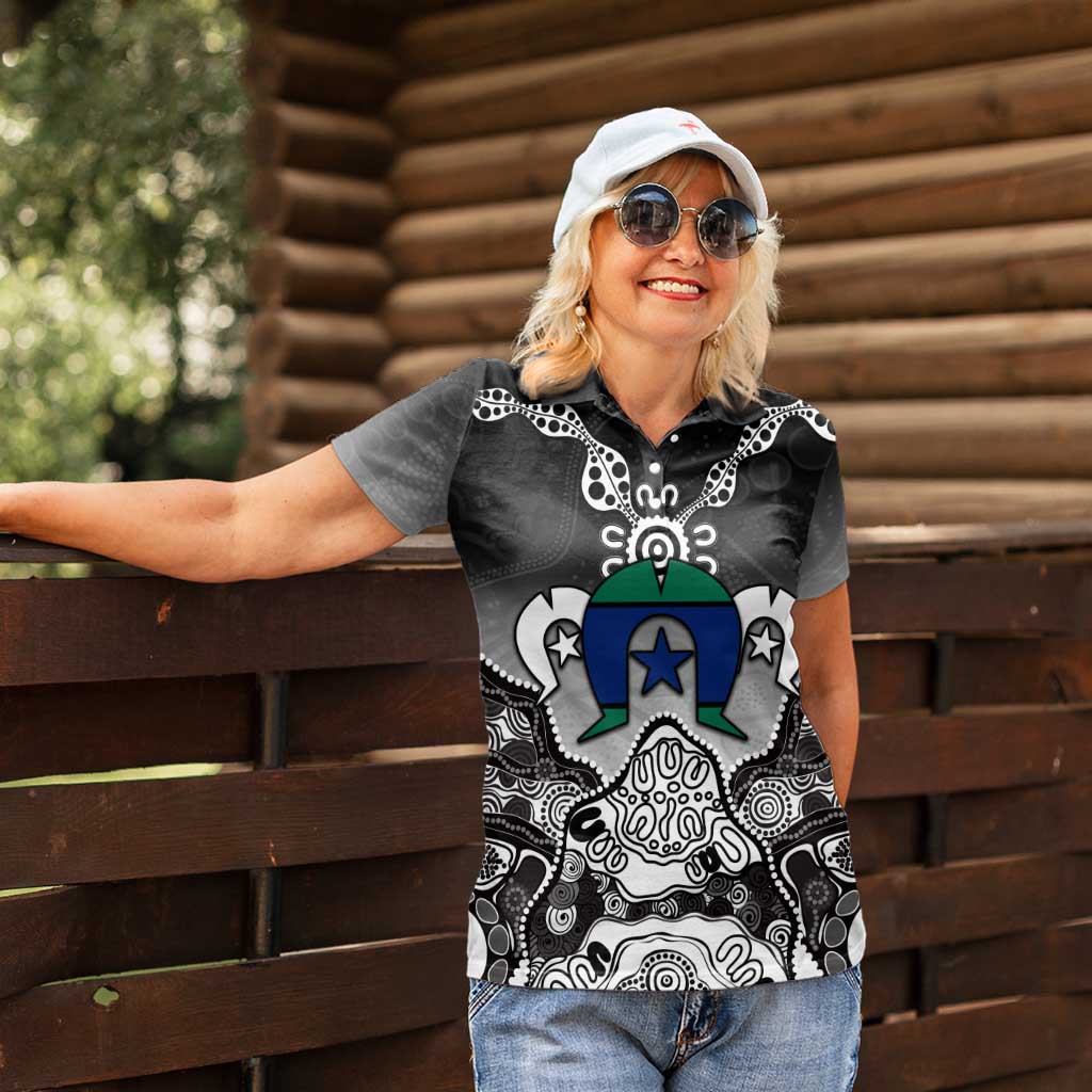 Torres Strait Islander Flag Women Polo Shirt Dhari Indigenous Dotwork Pattern Art