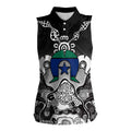 Torres Strait Islander Flag Women Sleeveless Polo Shirt Dhari Indigenous Dotwork Pattern Art