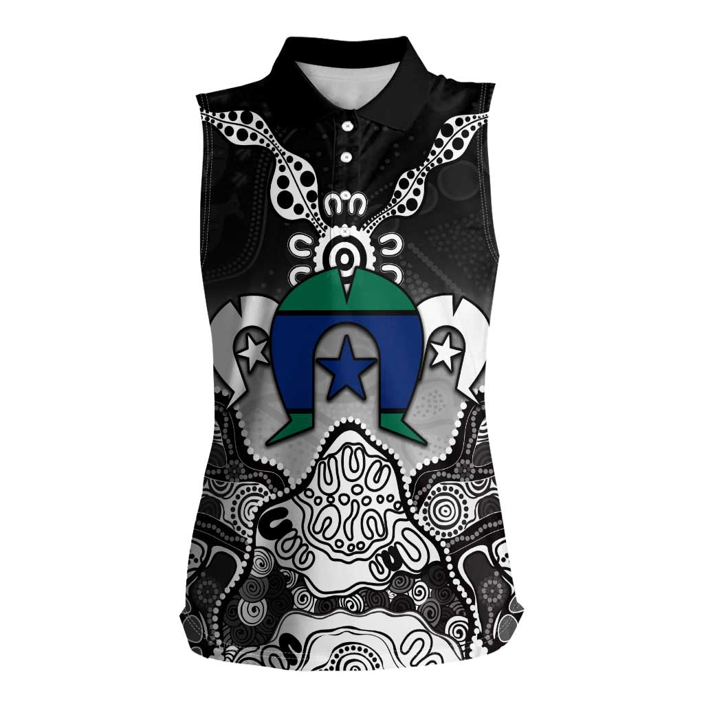 Torres Strait Islander Flag Women Sleeveless Polo Shirt Dhari Indigenous Dotwork Pattern Art
