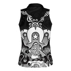 Torres Strait Islander Flag Women Sleeveless Polo Shirt Dhari Indigenous Dotwork Pattern Art