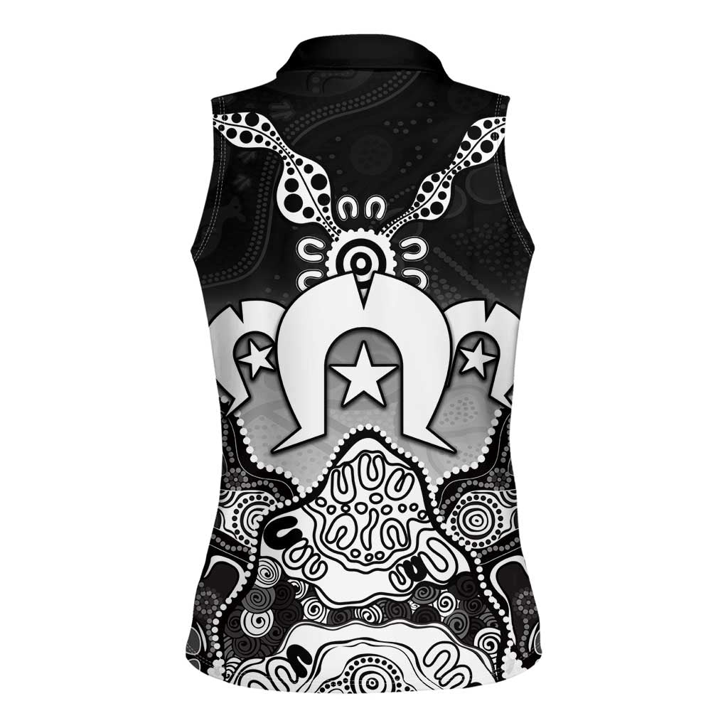 Torres Strait Islander Flag Women Sleeveless Polo Shirt Dhari Indigenous Dotwork Pattern Art