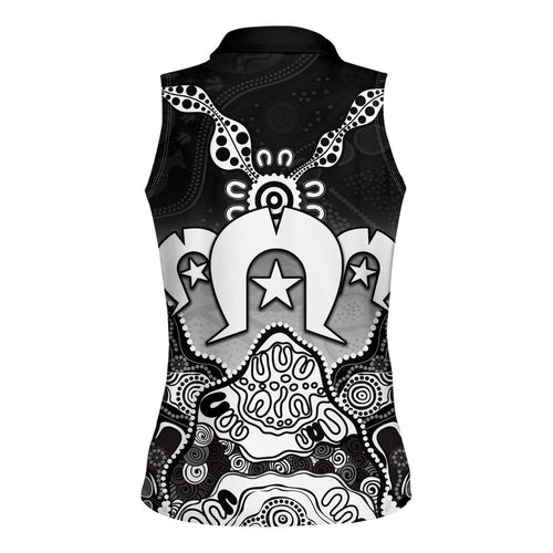 Torres Strait Islander Flag Women Sleeveless Polo Shirt Dhari Indigenous Dotwork Pattern Art