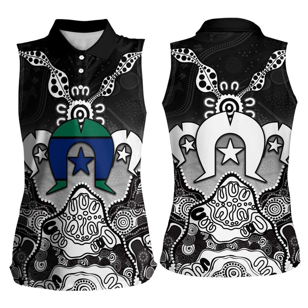 Torres Strait Islander Flag Women Sleeveless Polo Shirt Dhari Indigenous Dotwork Pattern Art