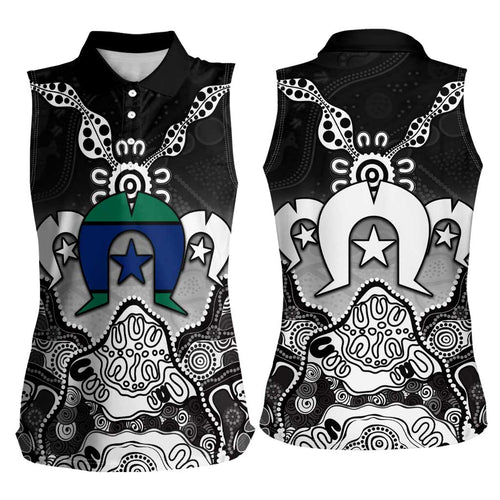 Torres Strait Islander Flag Women Sleeveless Polo Shirt Dhari Indigenous Dotwork Pattern Art