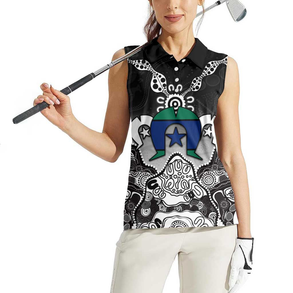 Torres Strait Islander Flag Women Sleeveless Polo Shirt Dhari Indigenous Dotwork Pattern Art