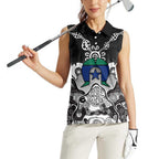 Torres Strait Islander Flag Women Sleeveless Polo Shirt Dhari Indigenous Dotwork Pattern Art