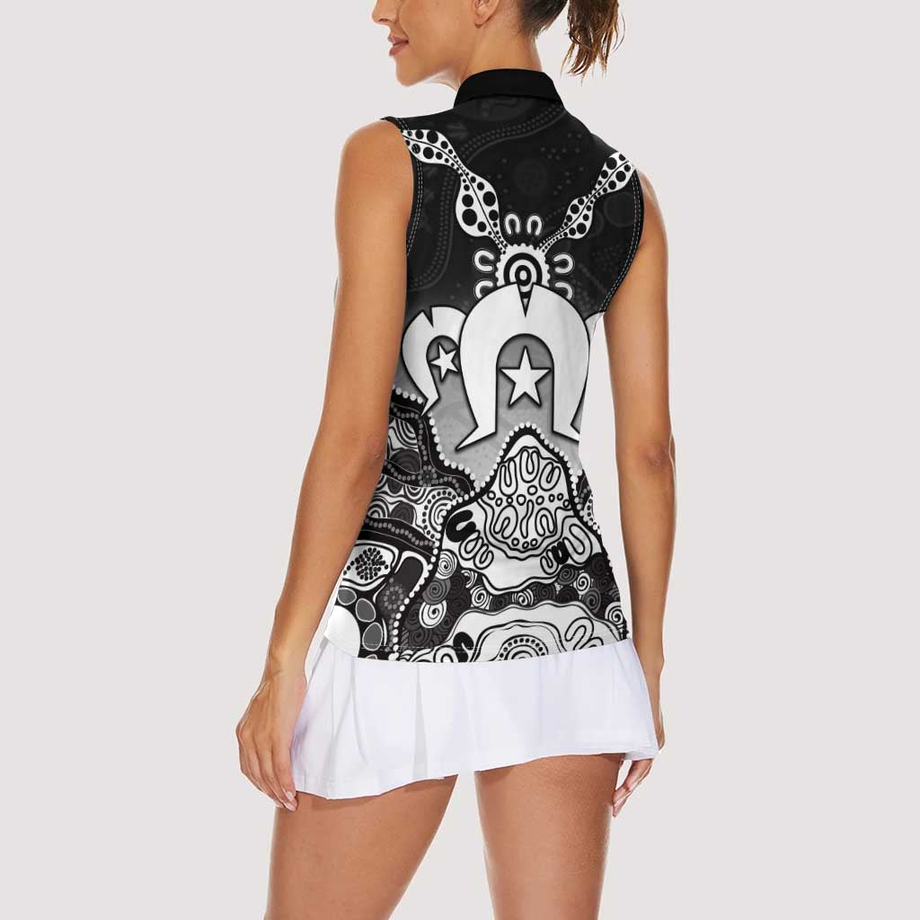 Torres Strait Islander Flag Women Sleeveless Polo Shirt Dhari Indigenous Dotwork Pattern Art