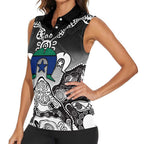 Torres Strait Islander Flag Women Sleeveless Polo Shirt Dhari Indigenous Dotwork Pattern Art