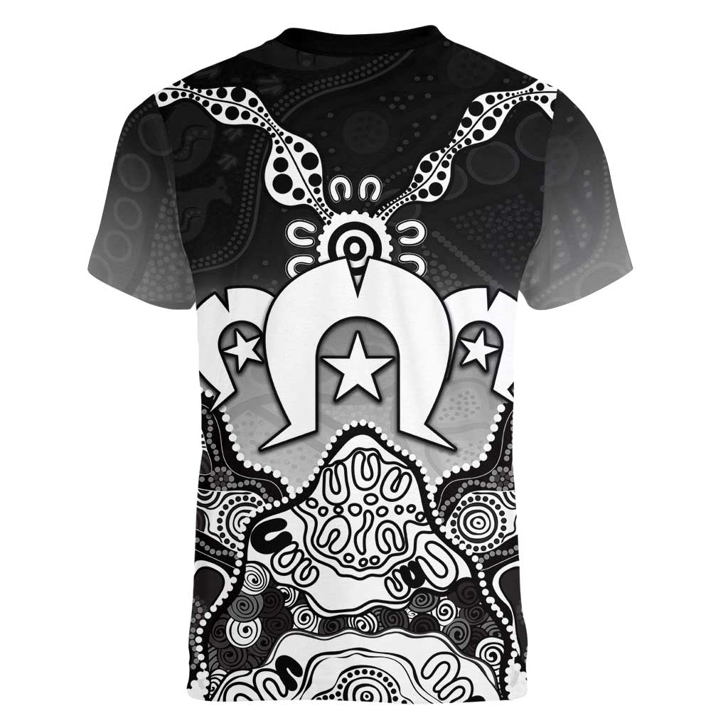 Torres Strait Islander Flag Women V-Neck T-Shirt Dhari Indigenous Dotwork Pattern Art