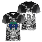 Torres Strait Islander Flag Women V-Neck T-Shirt Dhari Indigenous Dotwork Pattern Art