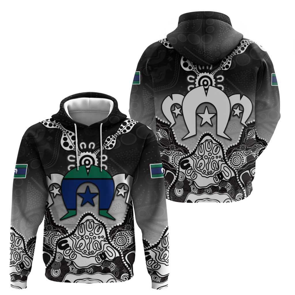 Torres Strait Islander Flag Zip Hoodie Dhari Indigenous Dotwork Pattern Art