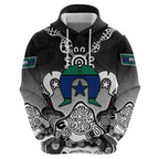 Torres Strait Islander Flag Zip Hoodie Dhari Indigenous Dotwork Pattern Art
