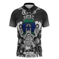 Torres Strait Islander Flag Zipper Polo Shirt Dhari Indigenous Dotwork Pattern Art