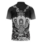 Torres Strait Islander Flag Zipper Polo Shirt Dhari Indigenous Dotwork Pattern Art