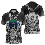 Torres Strait Islander Flag Zipper Polo Shirt Dhari Indigenous Dotwork Pattern Art