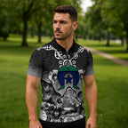 Torres Strait Islander Flag Zipper Polo Shirt Dhari Indigenous Dotwork Pattern Art