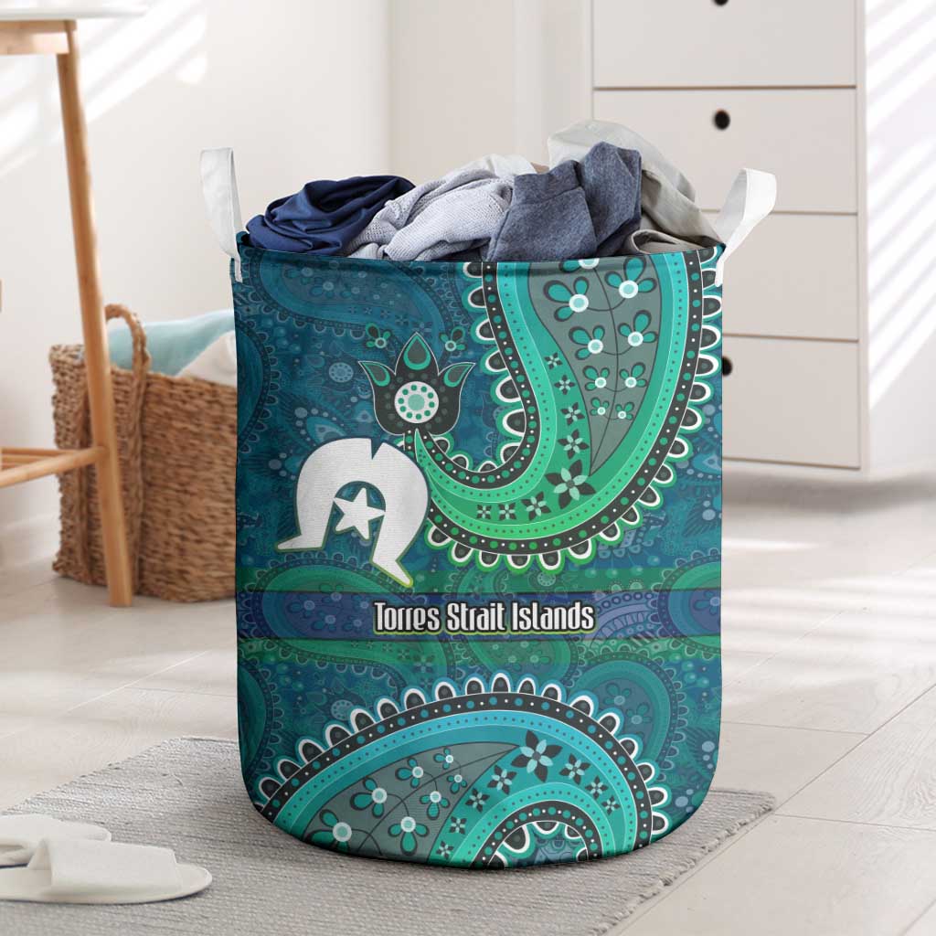 Torres Strait Islands Laundry Basket Dhari Emblem Vibrant Teal Indigenous