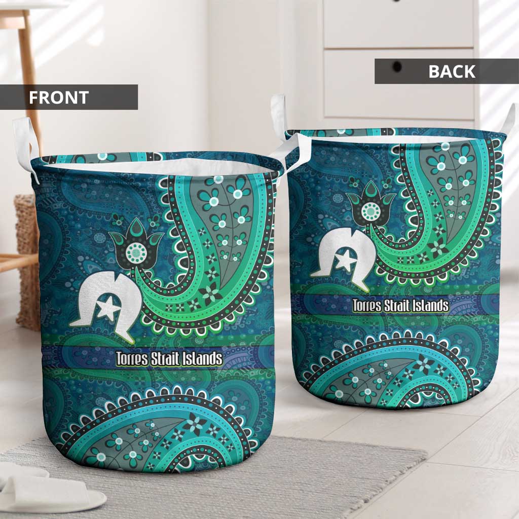 Torres Strait Islands Laundry Basket Dhari Emblem Vibrant Teal Indigenous