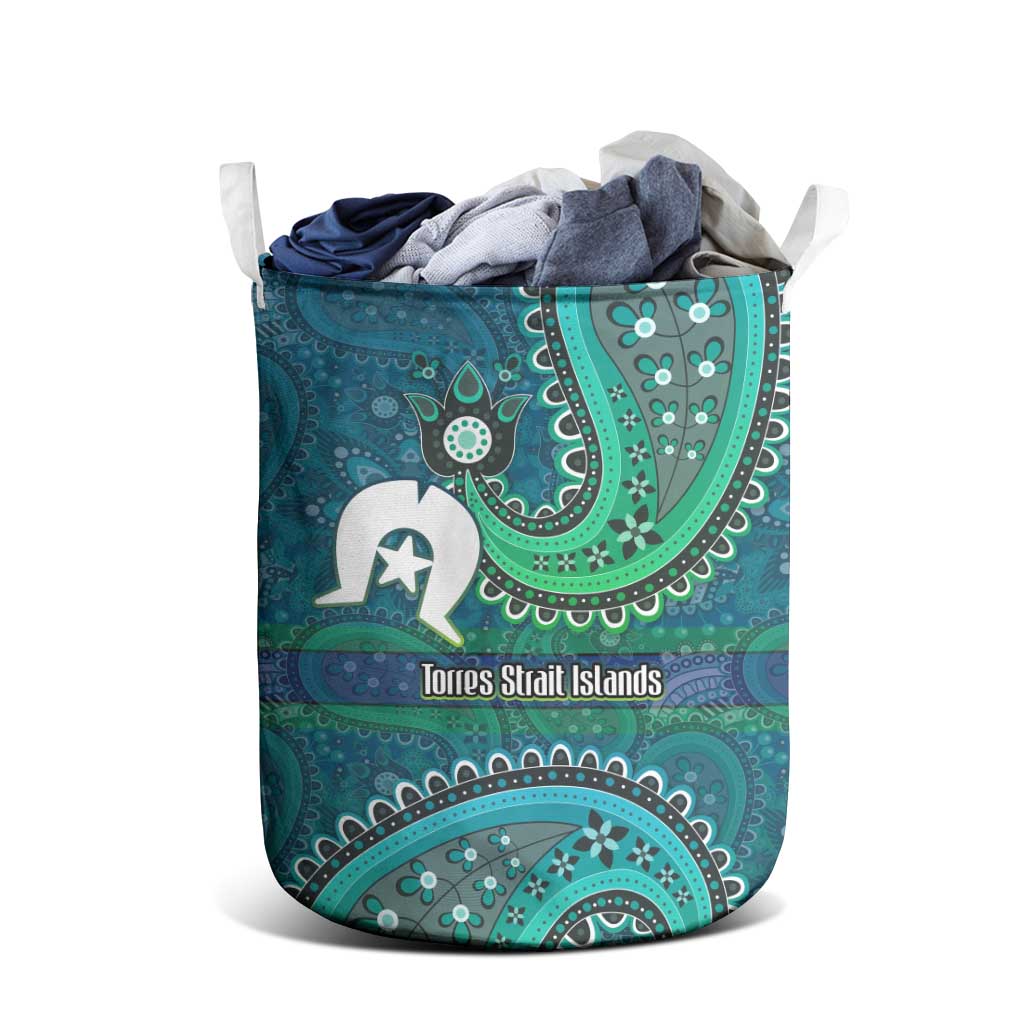 Torres Strait Islands Laundry Basket Dhari Emblem Vibrant Teal Indigenous