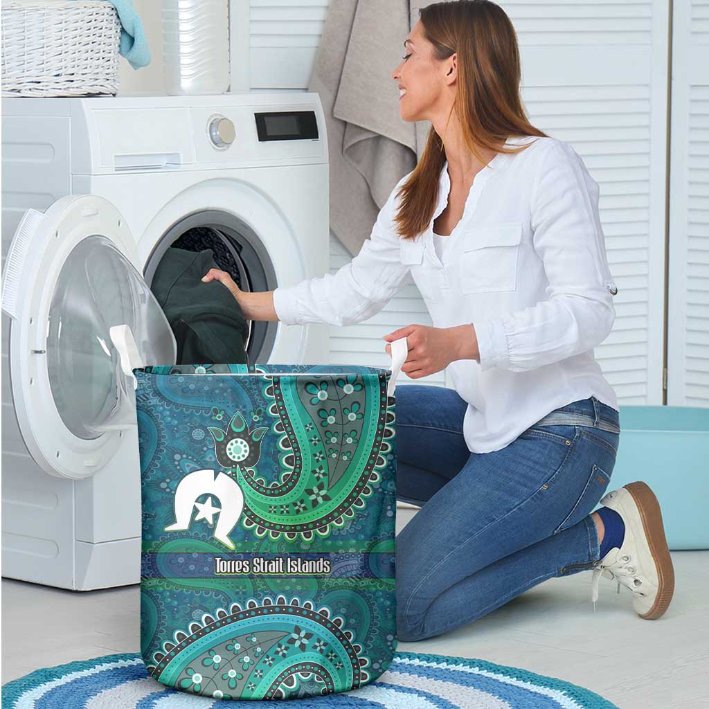 Torres Strait Islands Laundry Basket Dhari Emblem Vibrant Teal Indigenous