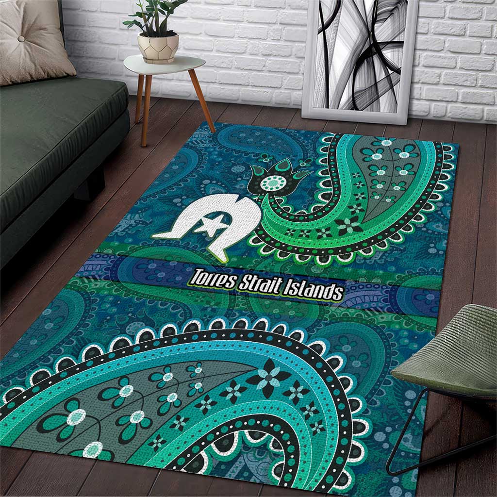 Torres Strait Islands Area Rug Dhari Emblem Vibrant Teal Indigenous
