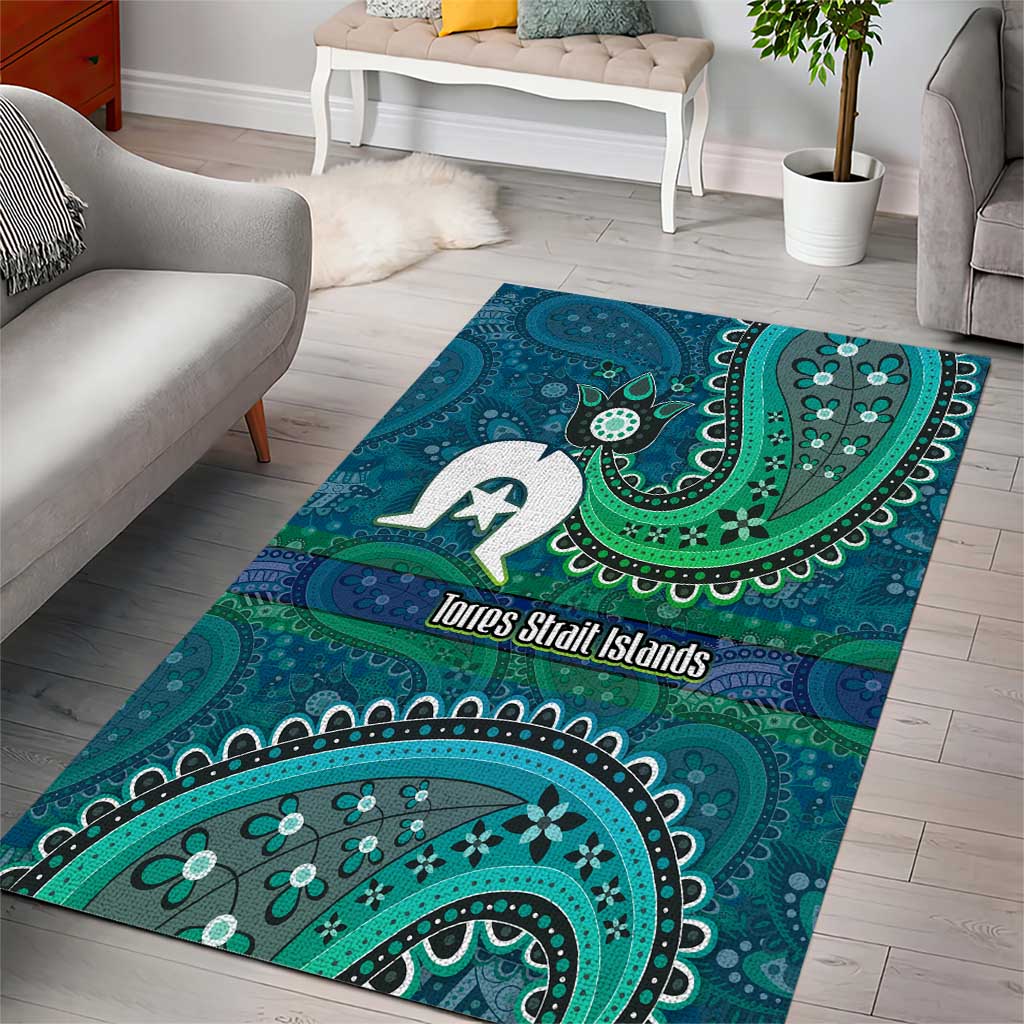 Torres Strait Islands Area Rug Dhari Emblem Vibrant Teal Indigenous