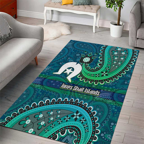Torres Strait Islands Area Rug Dhari Emblem Vibrant Teal Indigenous