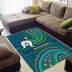 Torres Strait Islands Area Rug Dhari Emblem Vibrant Teal Indigenous