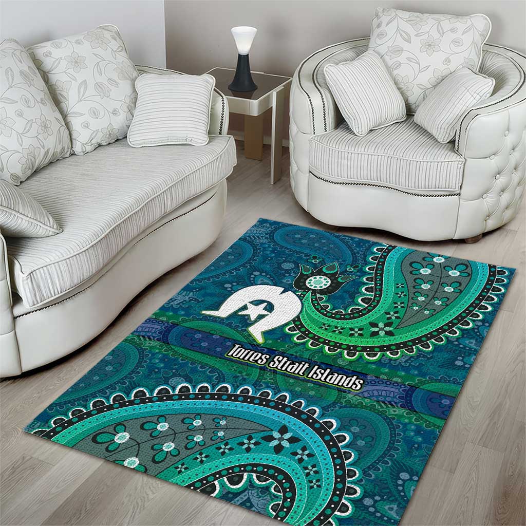 Torres Strait Islands Area Rug Dhari Emblem Vibrant Teal Indigenous