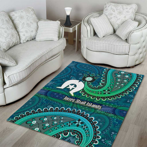 Torres Strait Islands Area Rug Dhari Emblem Vibrant Teal Indigenous