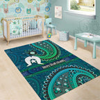 Torres Strait Islands Area Rug Dhari Emblem Vibrant Teal Indigenous