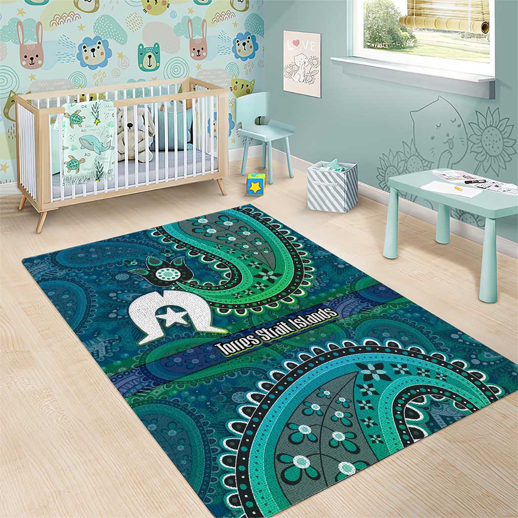 Torres Strait Islands Area Rug Dhari Emblem Vibrant Teal Indigenous