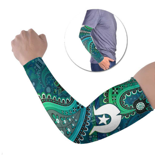 Torres Strait Islands Arm Sleeves Dhari Emblem Vibrant Teal Indigenous