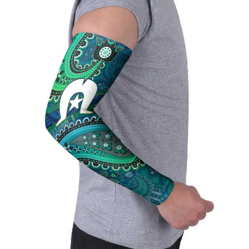 Torres Strait Islands Arm Sleeves Dhari Emblem Vibrant Teal Indigenous