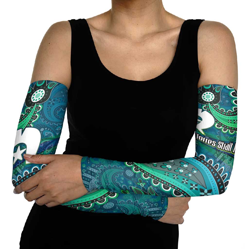 Torres Strait Islands Arm Sleeves Dhari Emblem Vibrant Teal Indigenous