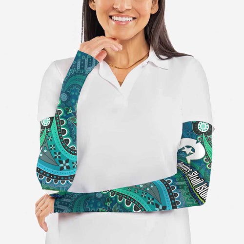 Torres Strait Islands Arm Sleeves Dhari Emblem Vibrant Teal Indigenous