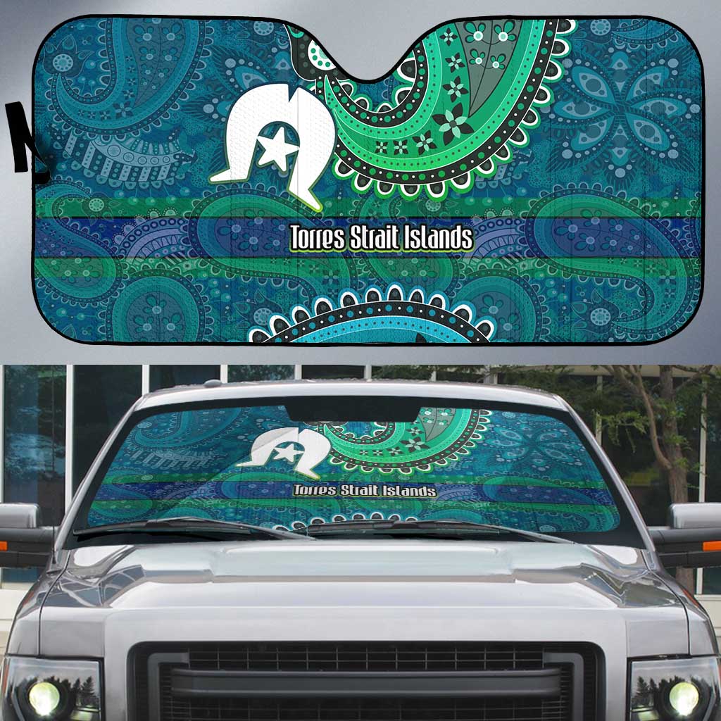 Torres Strait Islands Auto Sun Shade Dhari Emblem Vibrant Teal Indigenous