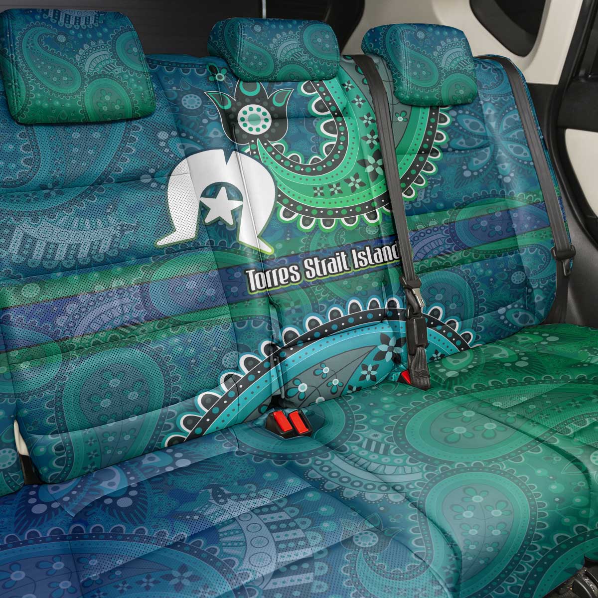 Torres Strait Islands Back Car Seat Cover Dhari Emblem Vibrant Teal Indigenous