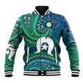 Torres Strait Islands Baseball Jacket Dhari Emblem Vibrant Teal Indigenous