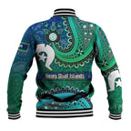 Torres Strait Islands Baseball Jacket Dhari Emblem Vibrant Teal Indigenous