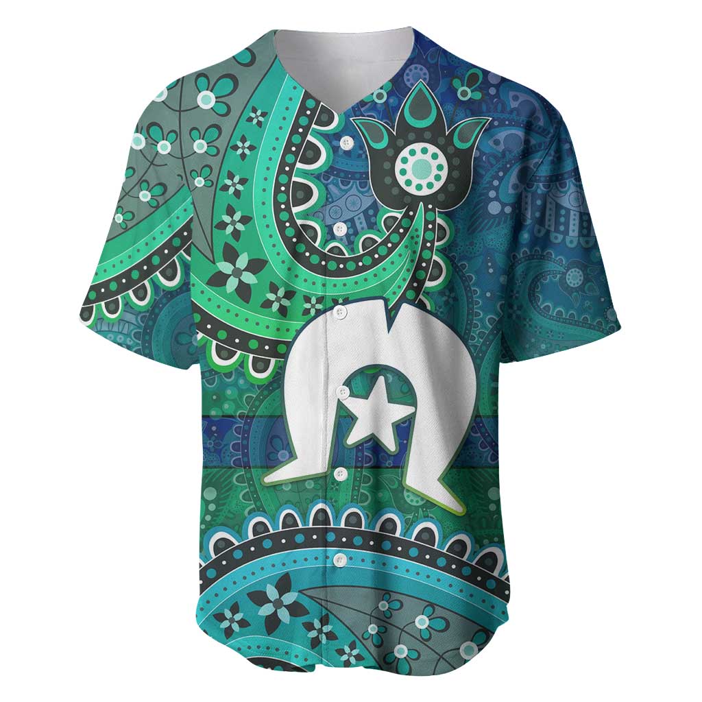 Torres Strait Islands Baseball Jersey Dhari Emblem Vibrant Teal Indigenous