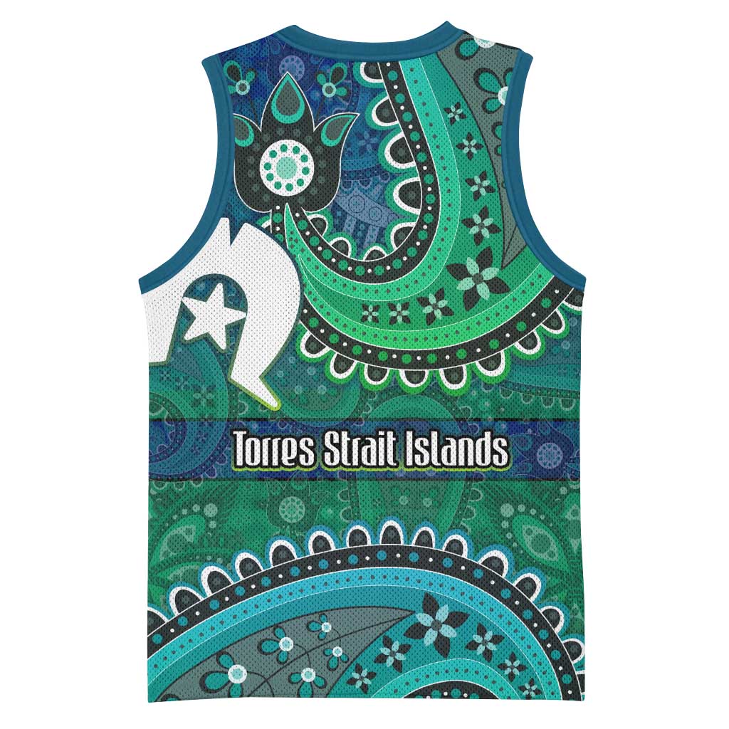 Torres Strait Islands Basketball Jersey Dhari Emblem Vibrant Teal Indigenous