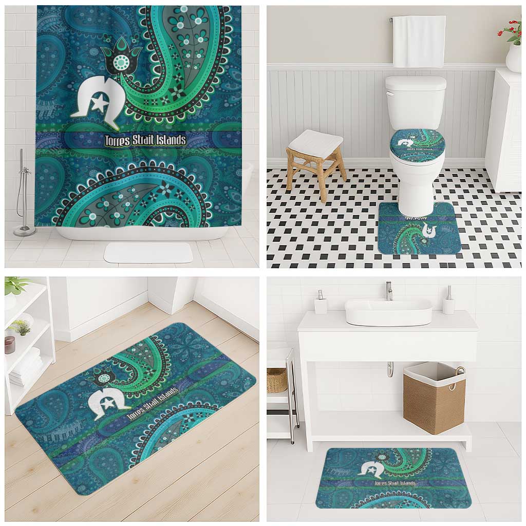 Torres Strait Islands Bathroom Set Dhari Emblem Vibrant Teal Indigenous