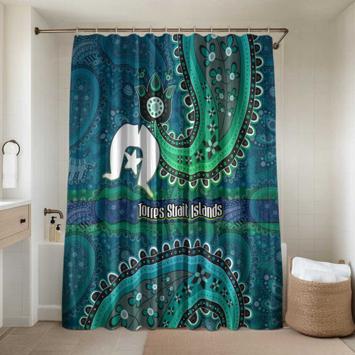 Torres Strait Islands Bathroom Set Dhari Emblem Vibrant Teal Indigenous