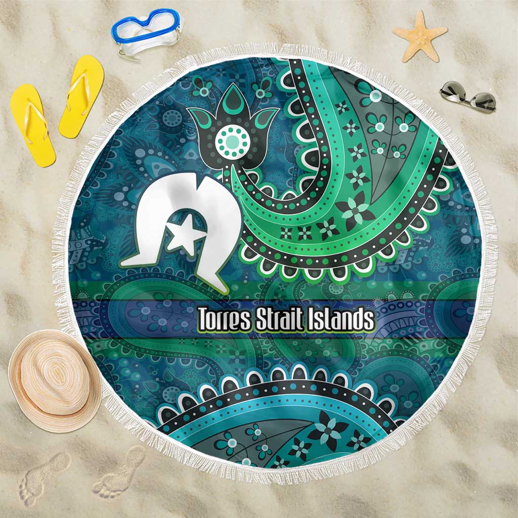 Torres Strait Islands Beach Blanket Dhari Emblem Vibrant Teal Indigenous