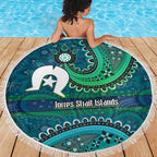 Torres Strait Islands Beach Blanket Dhari Emblem Vibrant Teal Indigenous