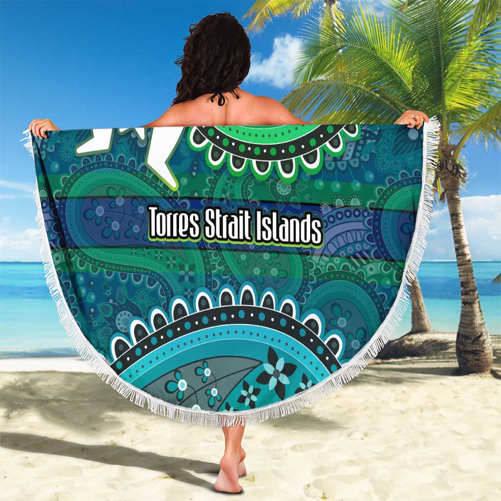 Torres Strait Islands Beach Blanket Dhari Emblem Vibrant Teal Indigenous