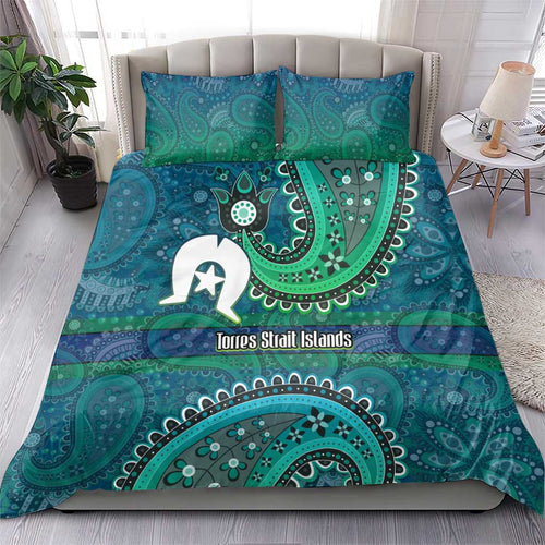 Torres Strait Islands Bedding Set Dhari Emblem Vibrant Teal Indigenous